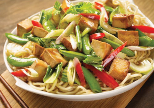 Eaton’s Spicy Stir Fried Tofu with Bok Choy and Snow Peas